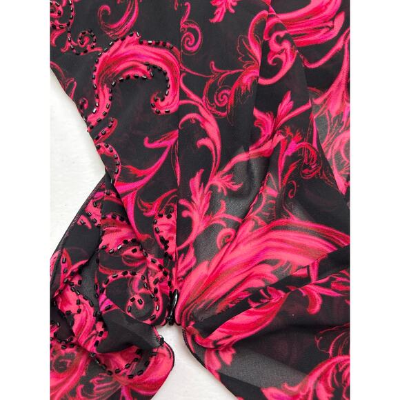 Cache Vintage black and pink beaded tank top with cowl neck. Size XS. - Picture 6 of 7